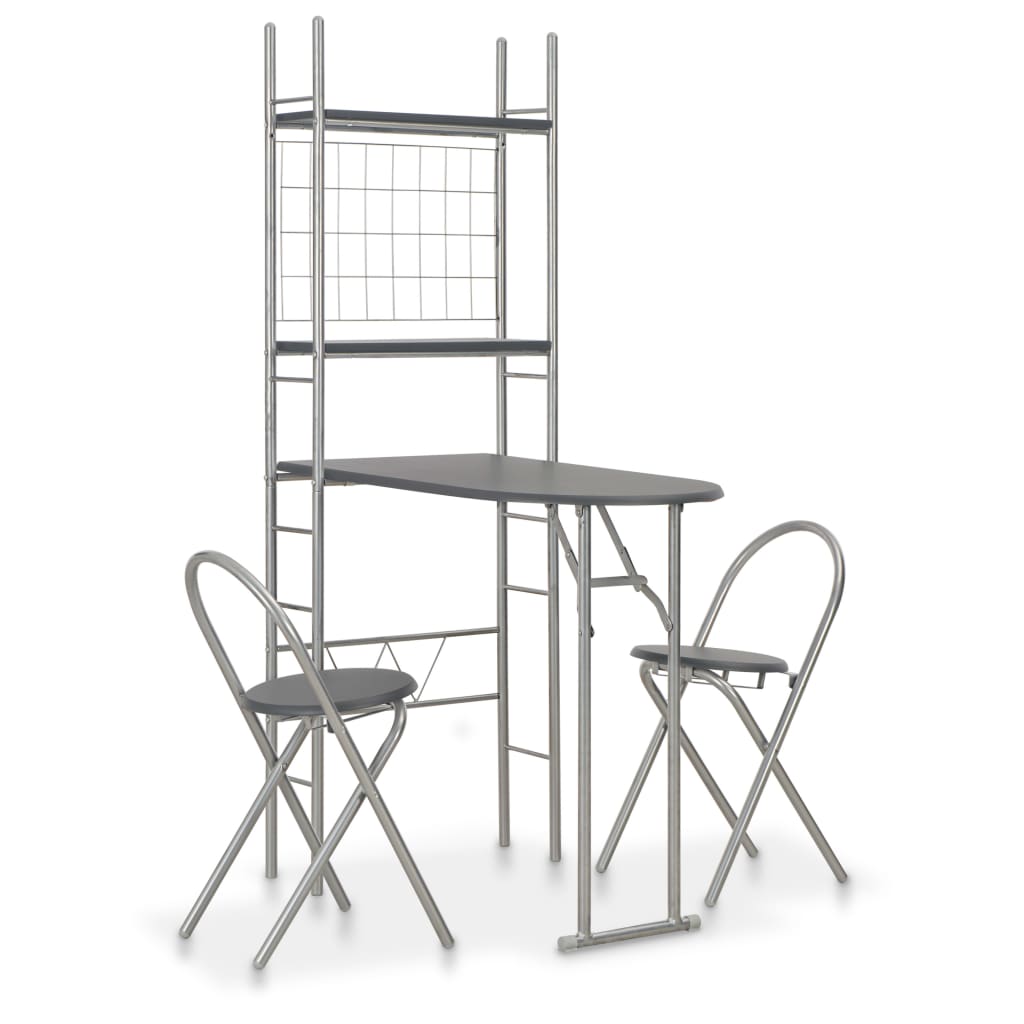 foto del prodotto set tavolo e sedie pieghevoli con scaffale 3pz mdf acciaio nero cod mxl 18812