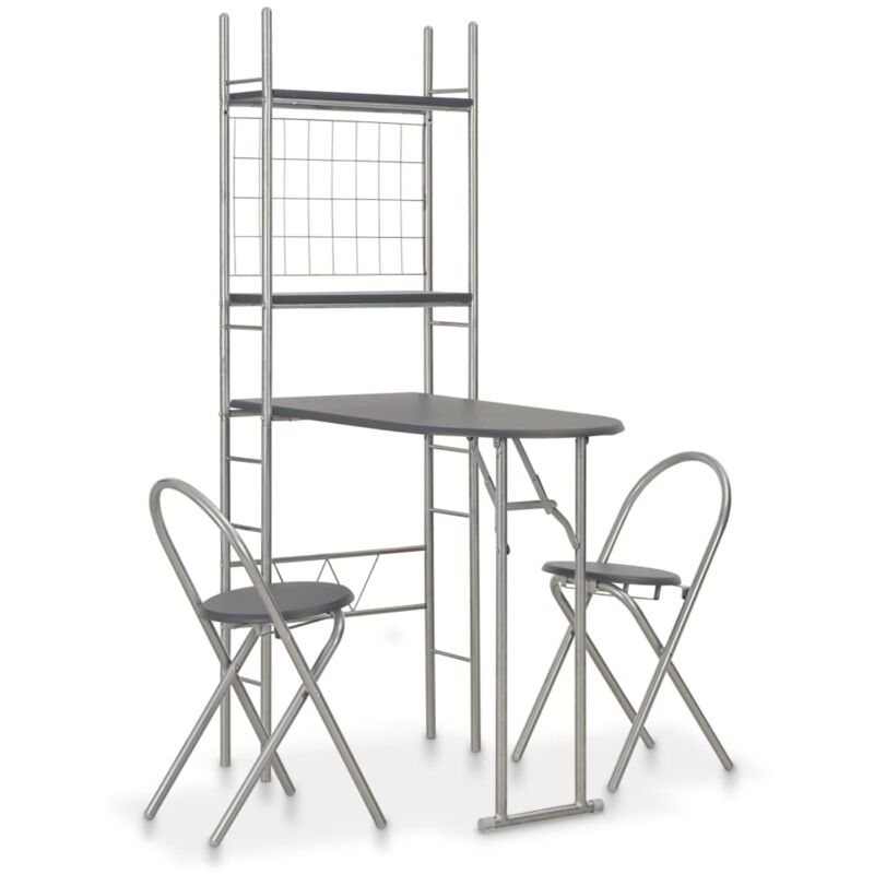 foto del prodotto set tavolo e sedie pieghevoli con scaffale 3pz mdf acciaio nero vidaxl 201111