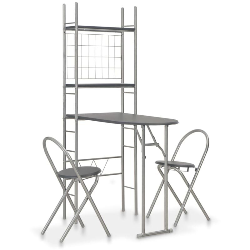 foto del prodotto set tavolo e sedie pieghevoli con scaffale 3pz mdf acciaio nero - vidaxl