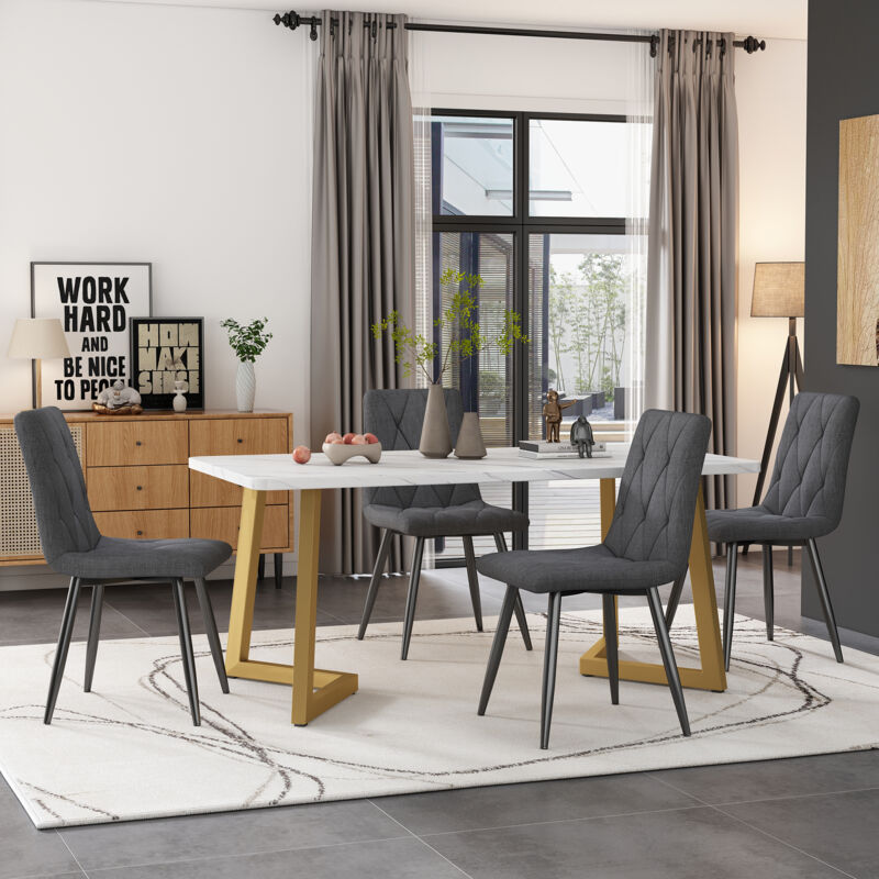 foto del prodotto set tavolo e sedie tavolo da pranzo rettangolare 117 x 68 cm 4 sedie da pranzo , lino, grigio, a
