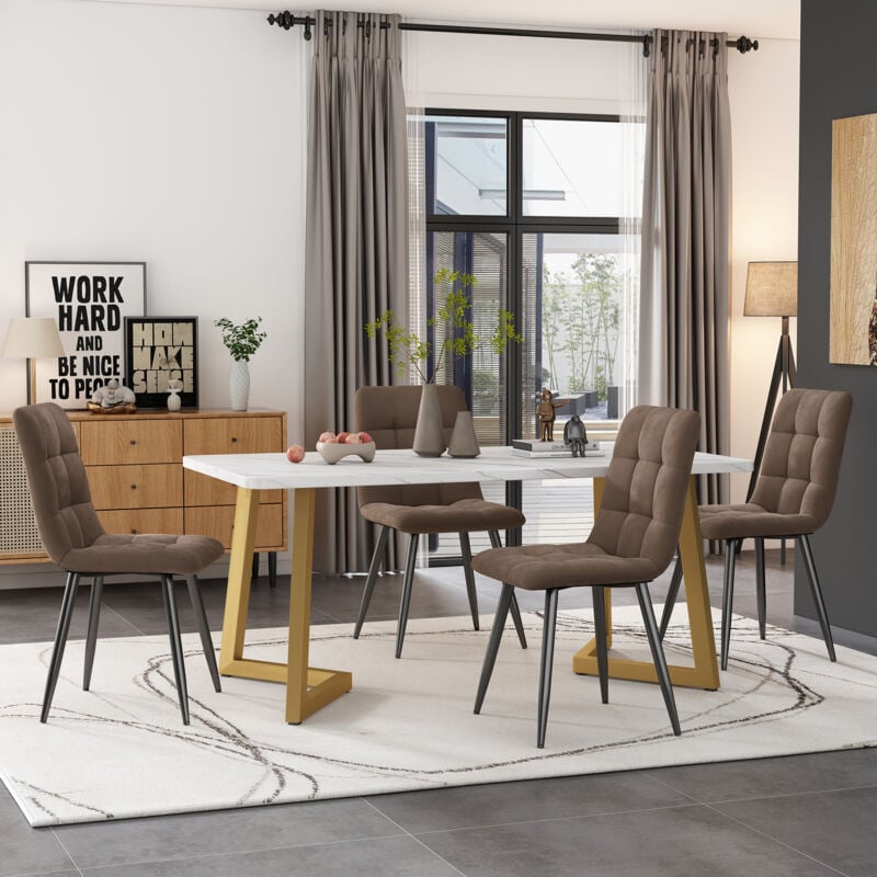 foto del prodotto set tavolo e sedie tavolo da pranzo rettangolare 117 x 68 cm 4 sedie da pranzo , velluto, marrone, a