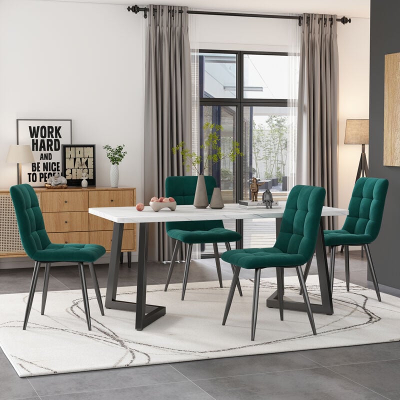 foto del prodotto set tavolo e sedie tavolo da pranzo rettangolare 117 x 68 cm 4 sedie da pranzo , velluto, verde, b
