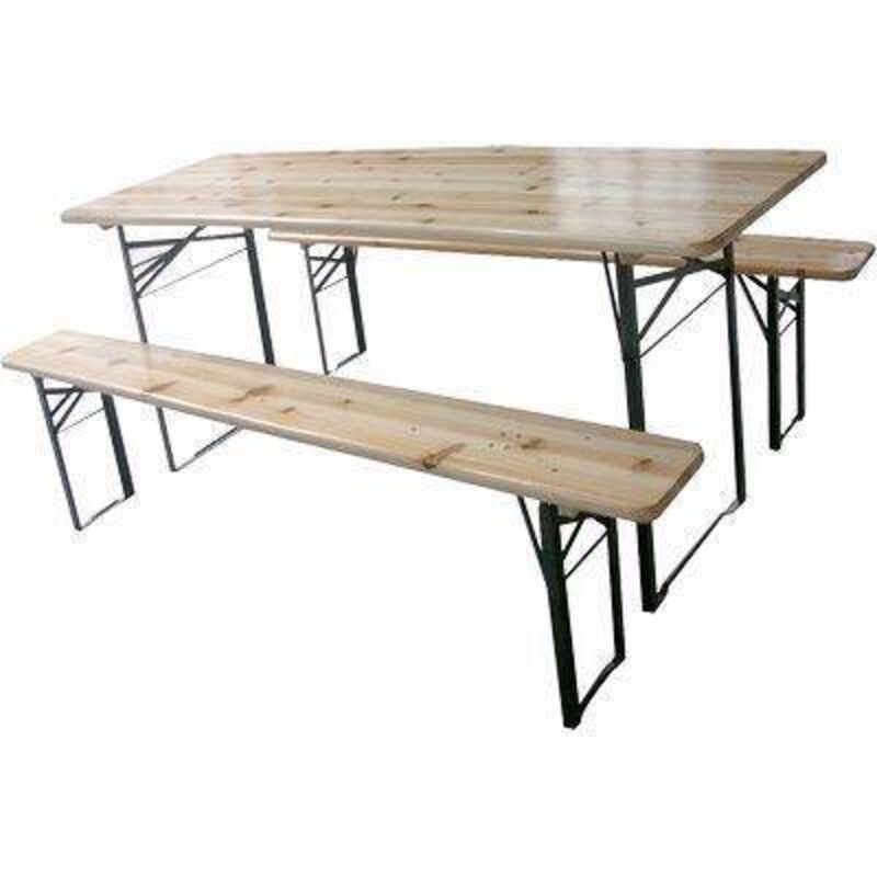 foto del prodotto set tavolo panche birreria 2 gambe domus legno acciaio cm 120x60 h.cm 76 cf pz 3 1 confezione