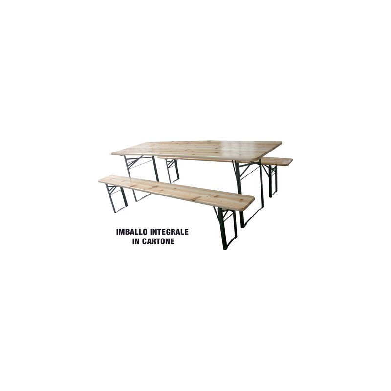 foto del prodotto set tavolo panche birreria 2 gambe domus legno acciaio cm 200x60 h.cm 76 cf pz 3