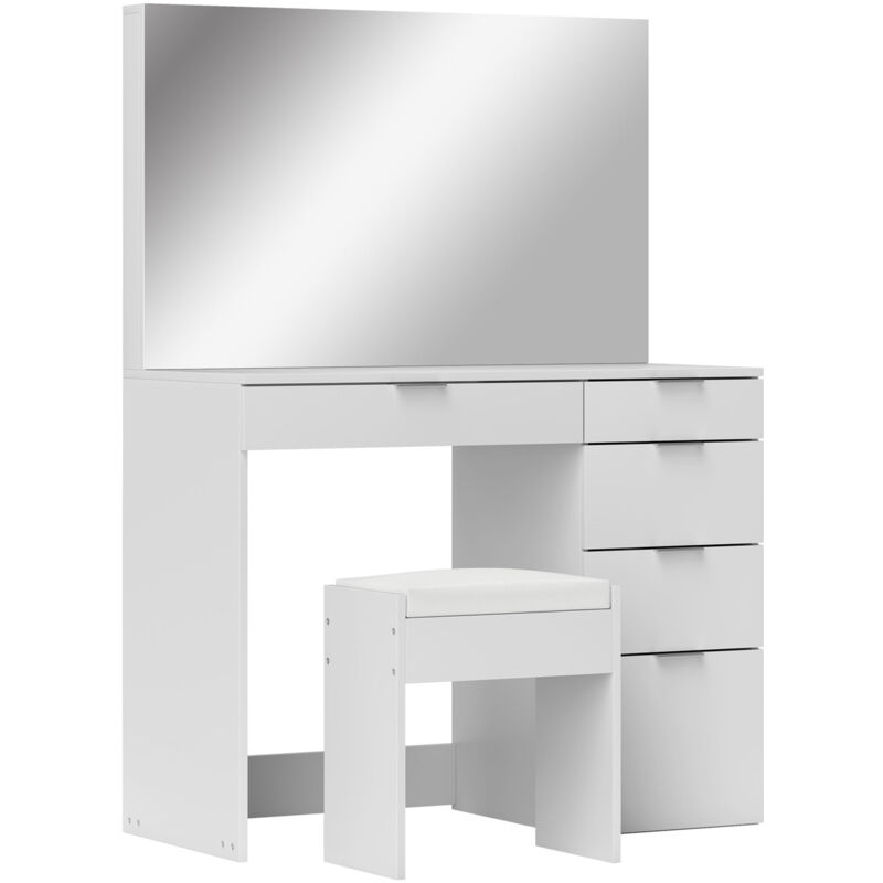 foto del prodotto set tavolo per trucco con specchio e 5 cassetti e sgabello bianco homcom