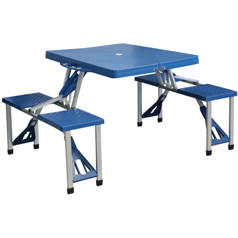 foto del prodotto set tavolo pieghevole con 4 sgabelli in colore blu