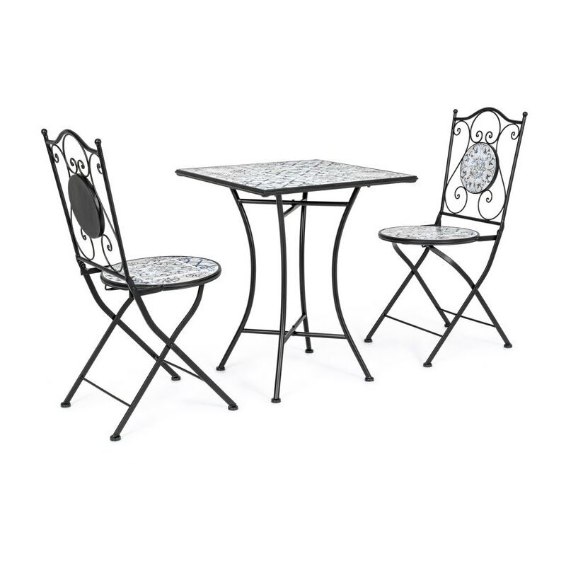 foto del prodotto set tavolo quadrato in acciaio 38x38 con 2 sedie pieghevoli in ceramica anche pe