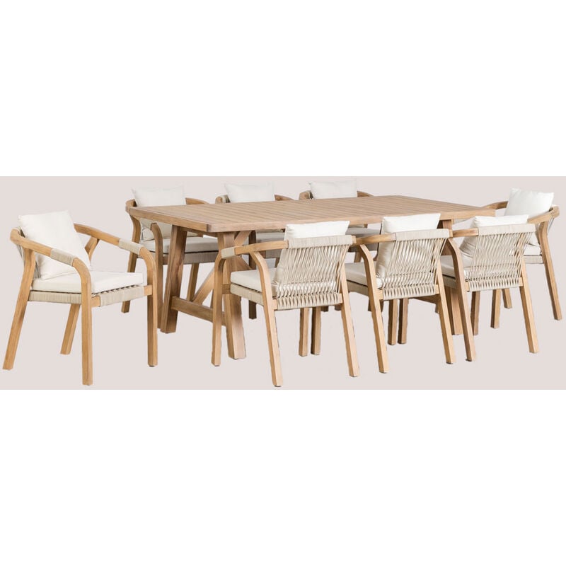 foto del prodotto set tavolo rettangolare 200x100 cm e 8 sedie da giardino in legno di acacia dubai sklum