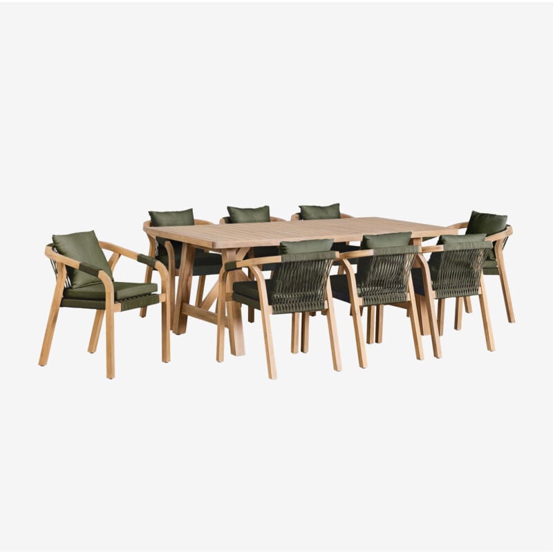 foto del prodotto set tavolo rettangolare 200x100 cm e 8 sedie da giardino in legno di acacia dubai sklum