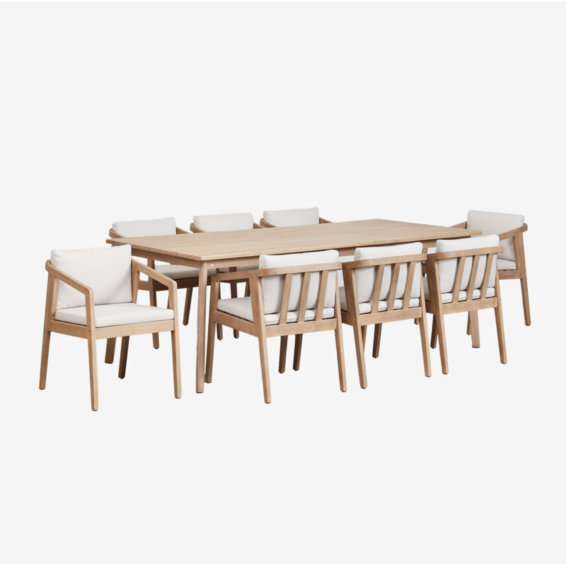 foto del prodotto set tavolo rettangolare 220x100 cm e 8 sedie da giardino in legno di acacia kaela sklum