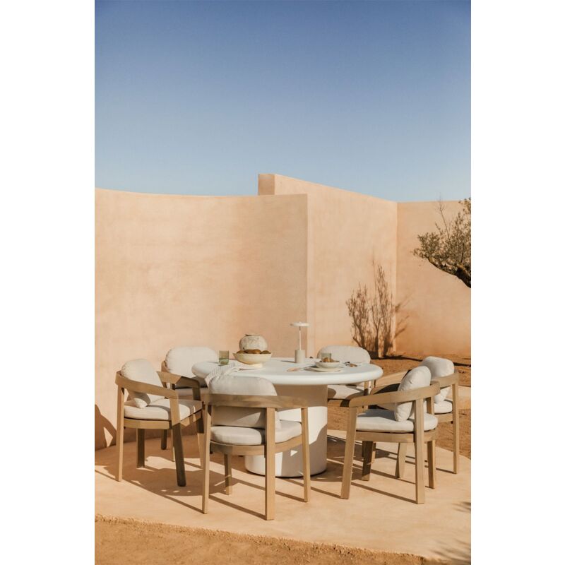 foto del prodotto set tavolo rotondo 140 cm in cemento namara e 6 sedie da giardino in legno di acacia uleno sklum