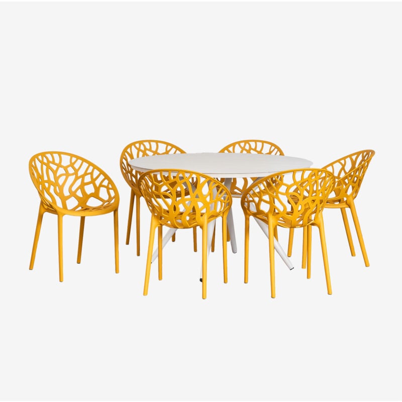 foto del prodotto set tavolo rotondo in alluminio valerie 125 cm e 6 sedie da giardino ores sklum
