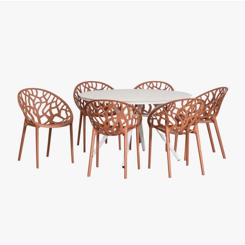 foto del prodotto set tavolo rotondo in alluminio valerie 125 cm e 6 sedie da giardino ores sklum