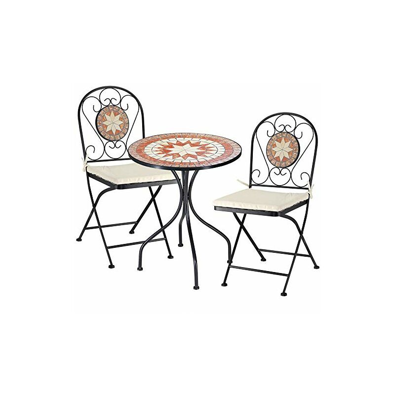 foto del prodotto set tavolo sedie pieghevoli mosaico arredo esterno giardino metall con cuscino