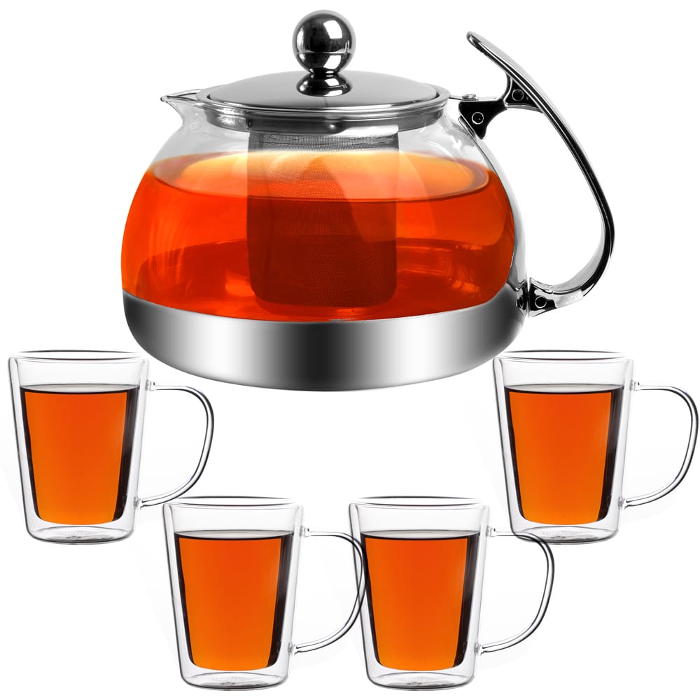 foto del prodotto set teiera vetro 1,2l con 4 bicchieri termici