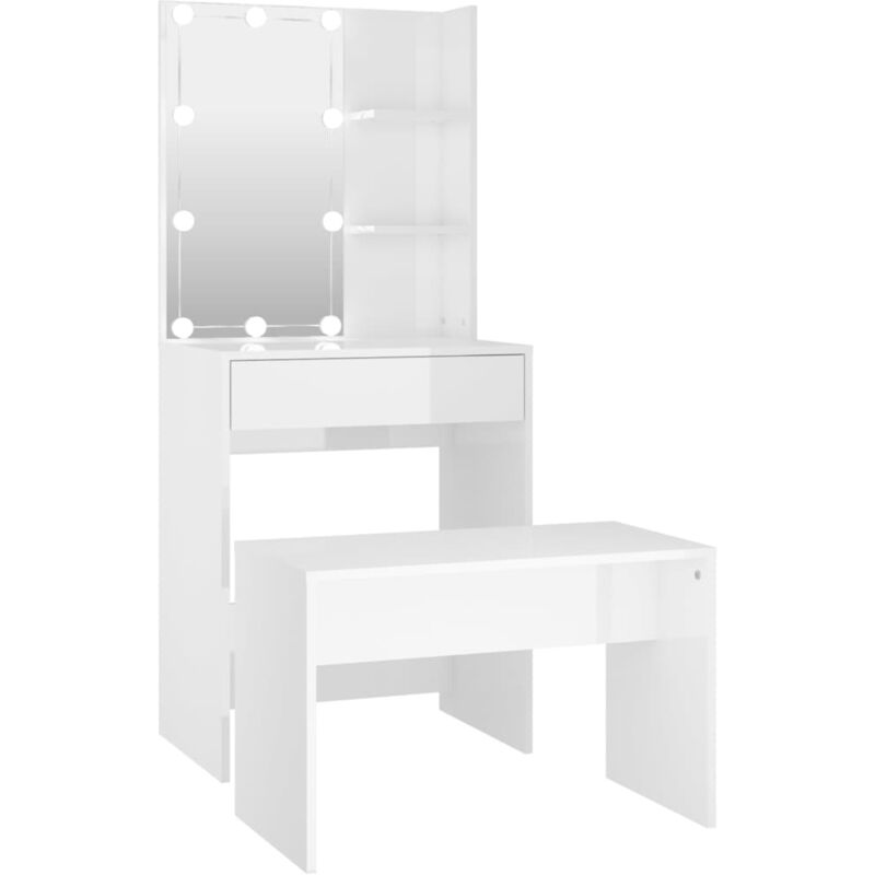 foto del prodotto set toeletta di design con led 60 x 40 x 140 cm in mdf bianco lucido