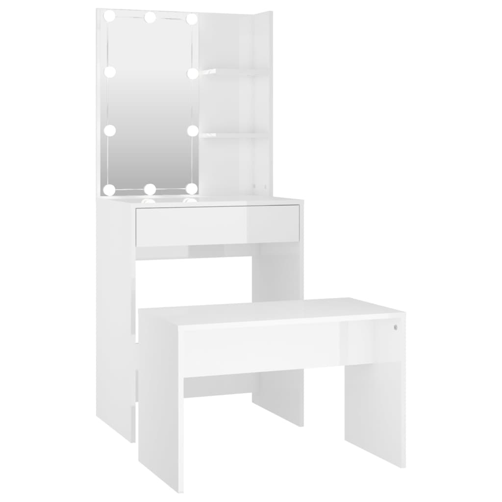 foto del prodotto set toeletta di design con led 60 x 40 x 140 cm legno composito bianco lucido 02 0006308