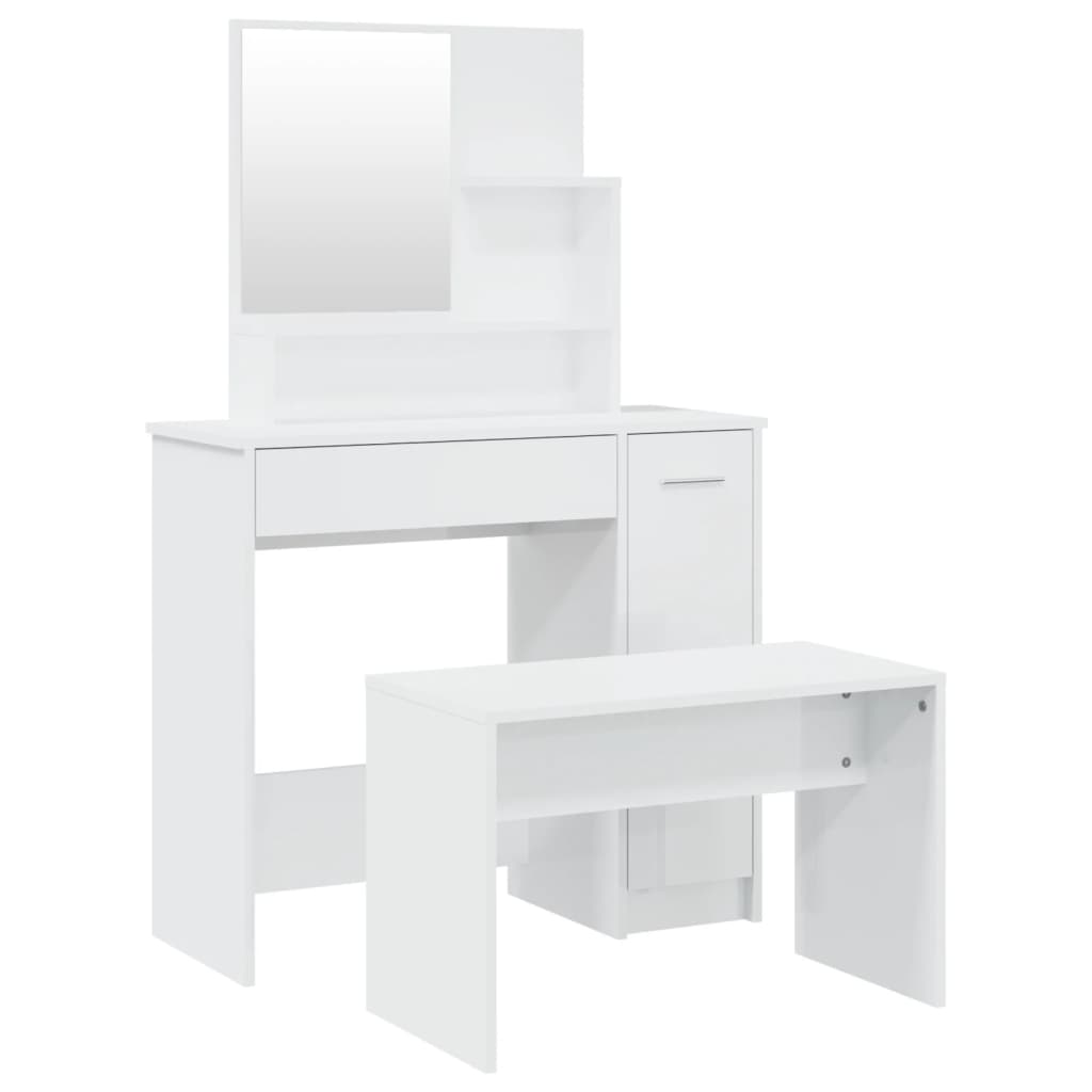 foto del prodotto set toletta mobile per camera da letto 86,5 x 35 x 136 cm bianco lucido 02 0006350