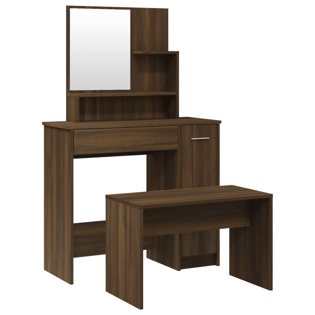 foto del prodotto set toletta tavolo da trucco in rovere 86,5 x 35 x 136 cm marrone 02 0006279
