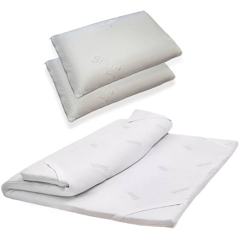 foto del prodotto set topper da una piazza e mezza e 1 cuscino in memory foam,100 made in italy, rivestimento in tessuto antiacaro, anallergico e antibatterico, cm