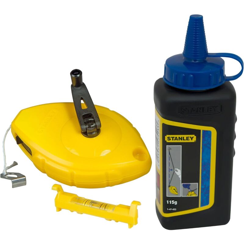 foto del prodotto set tracciatore 30m con livello di linea e flacone polvere blu stanley 0 47 443