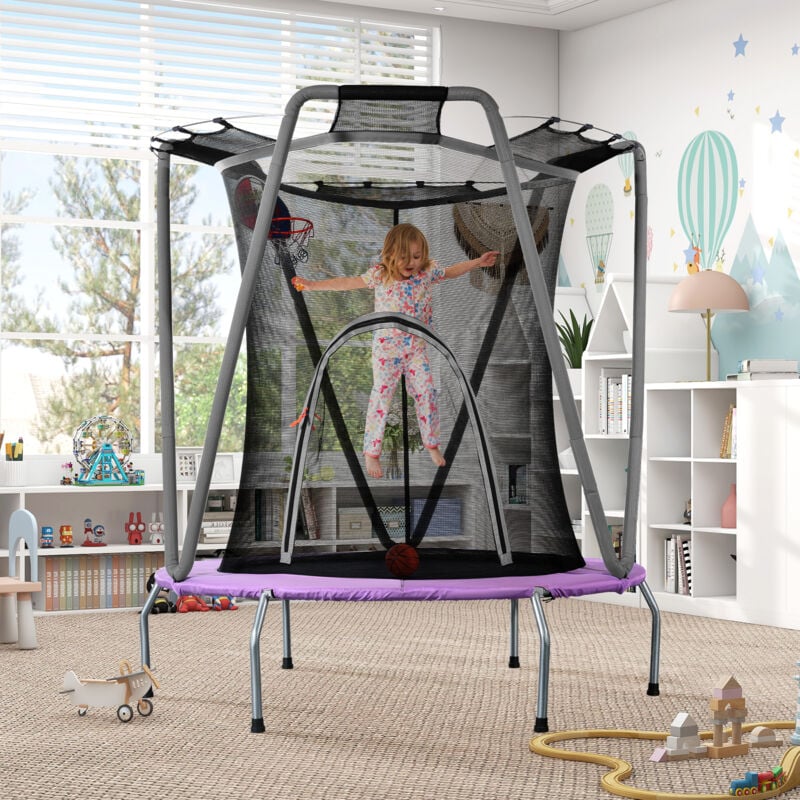 foto del prodotto set trampolino per interni ed esterni, trampolino rotondo da giardino in acciaio zincato, trampolino per bambini per compleanno, natale, portata 50