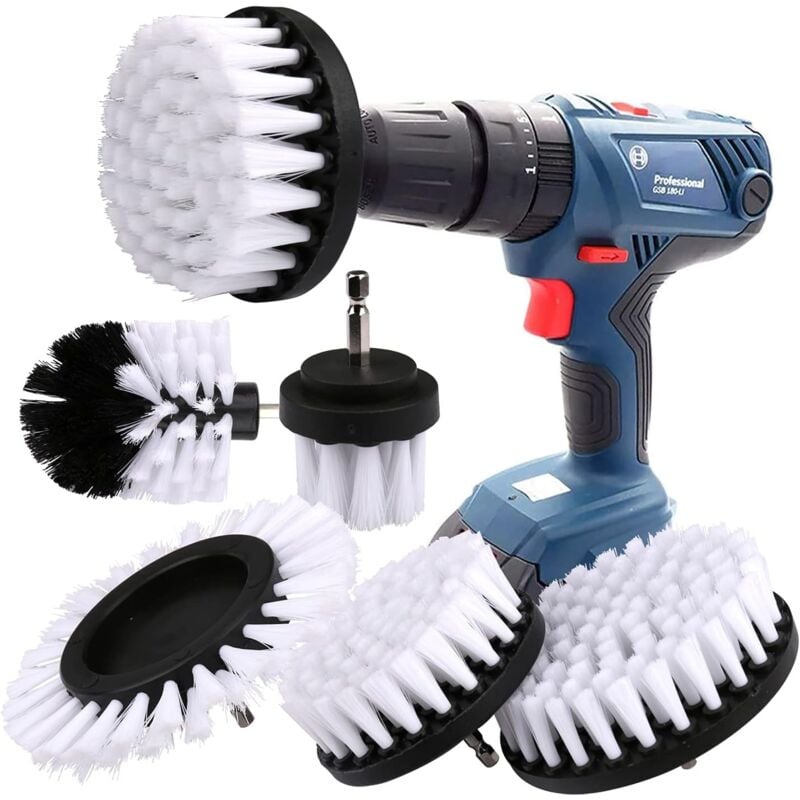 foto del prodotto set trapano a spazzola, spazzola per pulizia cacciavite a batteria da 5 pezzi kit spazzola per pulizia spazzola per cerchioni per cerchi, vasca da