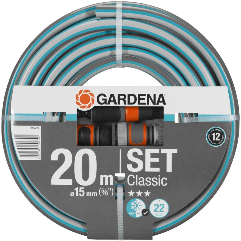 foto del prodotto set tubo acqua da giardino classic 20m, 15 mm 5 8 lancia e raccordi, per irrigazione e giardinaggio 18014 26 gardena