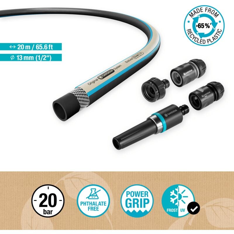 foto del prodotto set tubo acqua da giardino ecoline 20m, 13mm 1 2 con lancia e raccordi, 65 plastica riciclata 18931 20 gardena