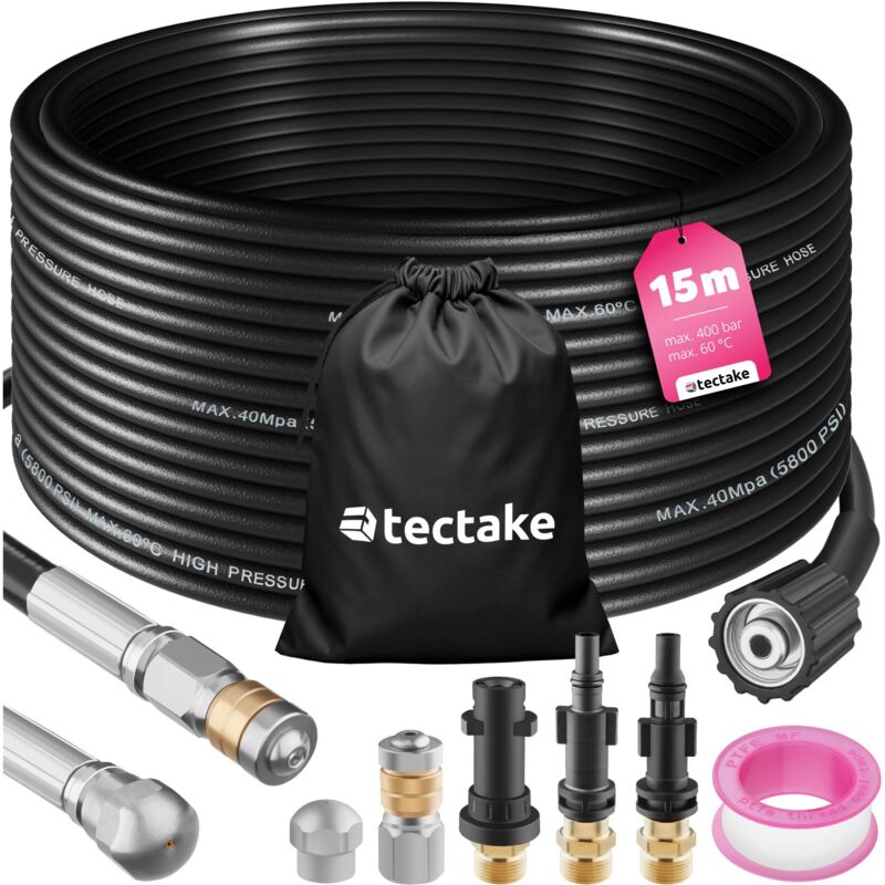 foto del prodotto set tubo sturatore con 2 ugelli e 3 adattatori tubo sturatore, sturatore tubo, tubo alta pressione 15 m