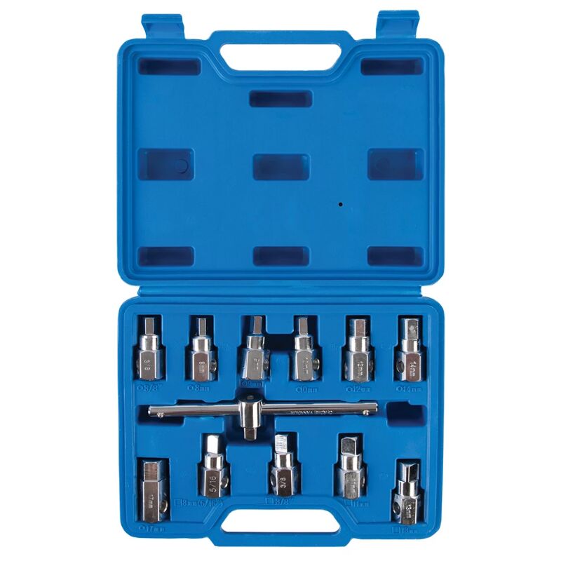 foto del prodotto set universale di chiavi per tappi di scarico in acciaio silverline 12 pz