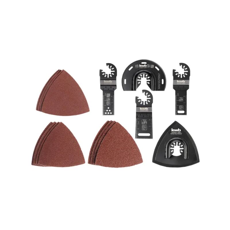 foto del prodotto set utensili multifunzione 17 pezzi kwb quick stick change 12 dischi abrasivi