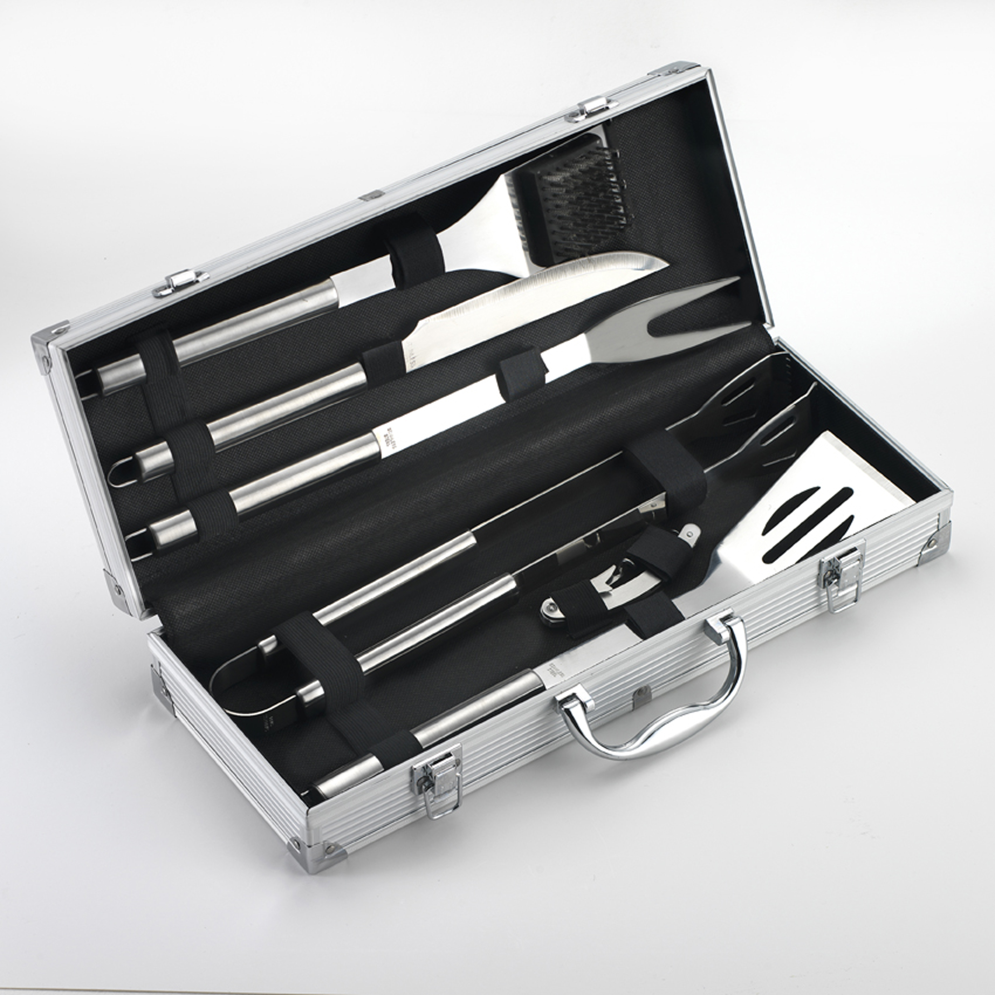 foto del prodotto set valigetta 6 pz utensili per barbecue in acciaio inox - ompagrill 06420
