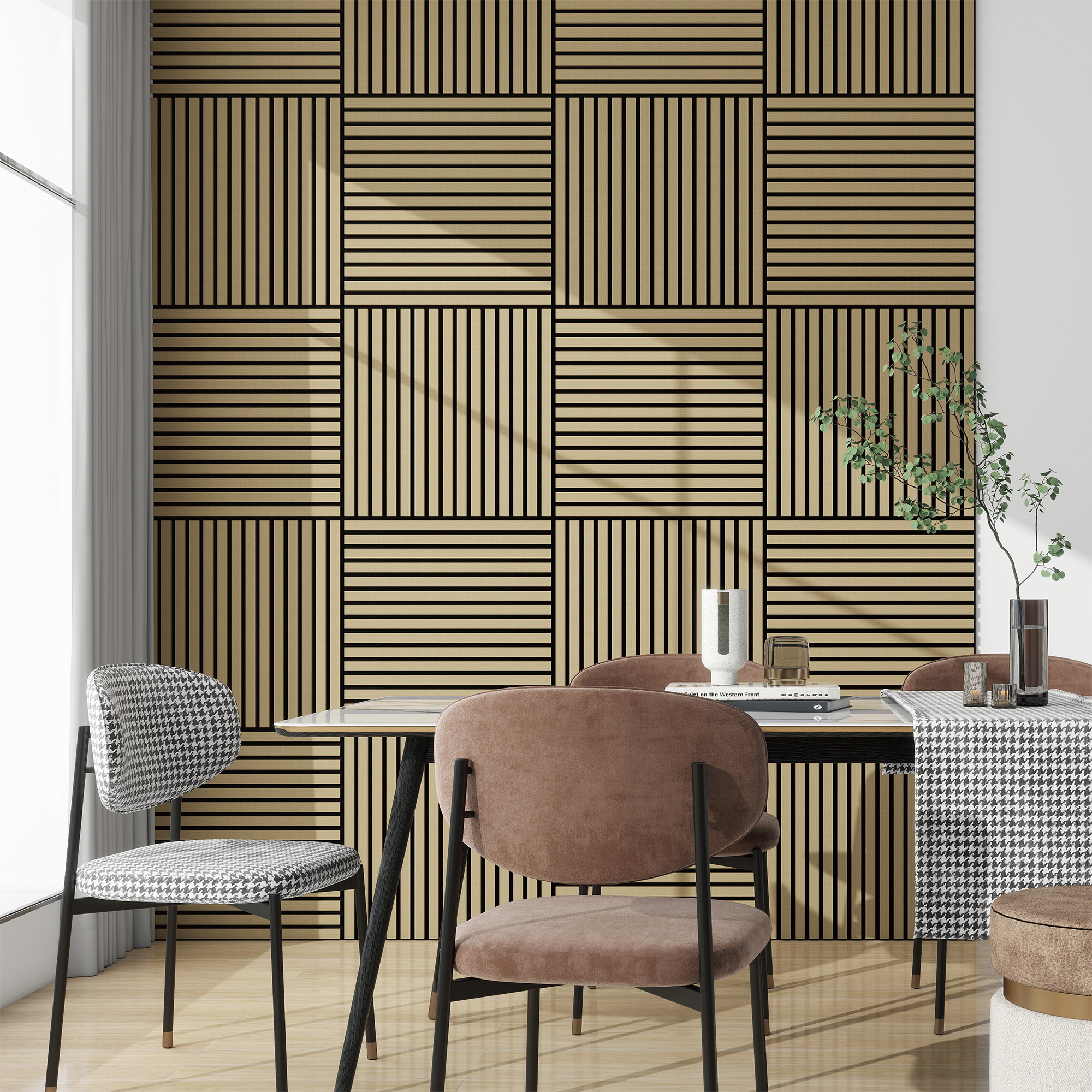 foto del prodotto set vang di 4 pannelli murali 3d fonoassorbenti 60x60 cm a listelli dritti copertura 1,44 m effetto rovere neu.holz