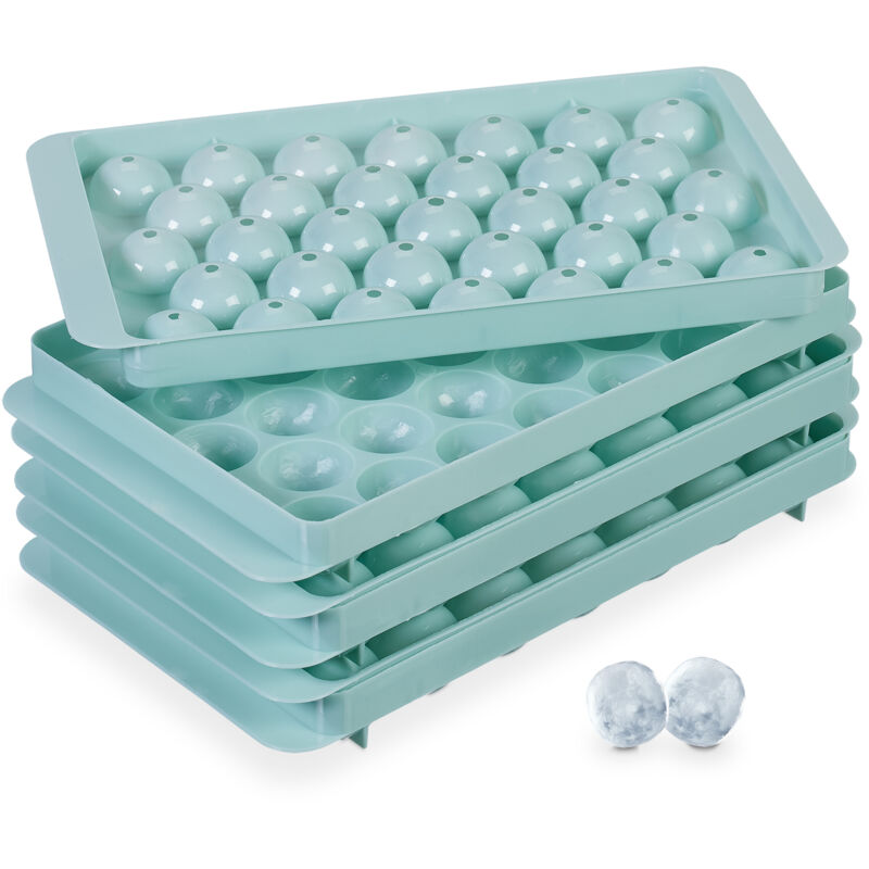 foto del prodotto set vaschette per cubetti di ghiaccio, 3 stampi per 33 sfere da 2,5 cm, portaghiacchio in plastica, turchese relaxdays
