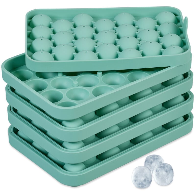 foto del prodotto set vaschette per cubetti di ghiaccio, 4 stampi per 25 sfere da 2,5 cm, portaghiaccio in silicone, turchese relaxdays
