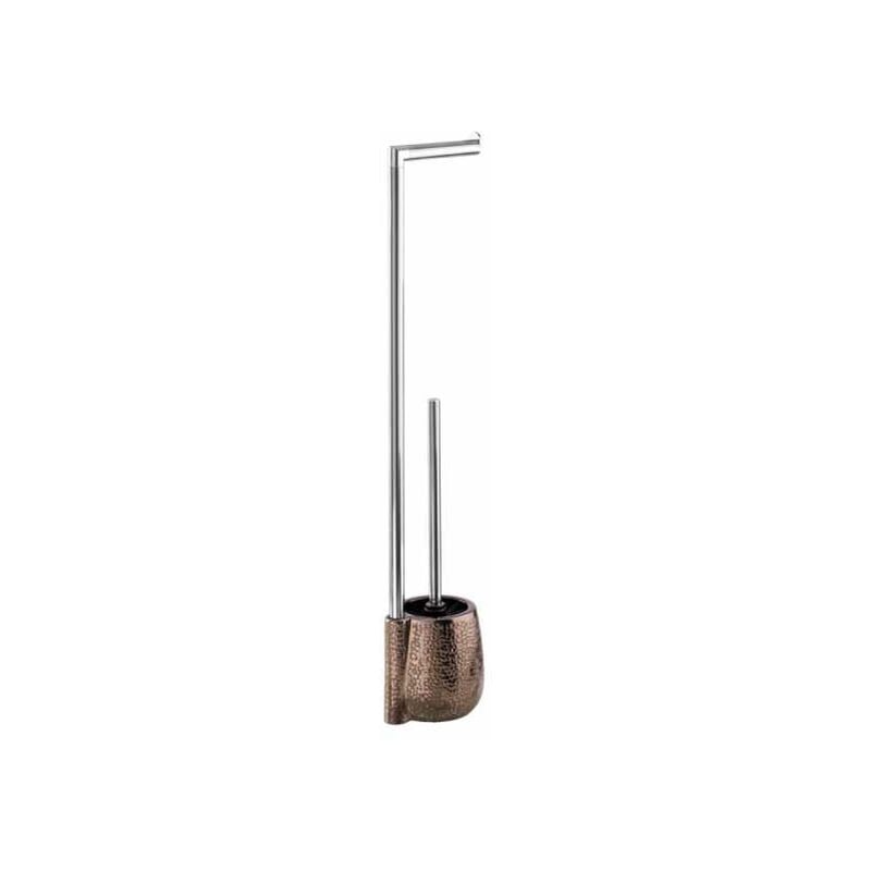 foto del prodotto set wc 2in1 marrakesh, spazzola wc e portarotolo carta igienica su piedistallo, ceramica lucida acciaio inox, 15x72x10,5 cm, marrone wenko
