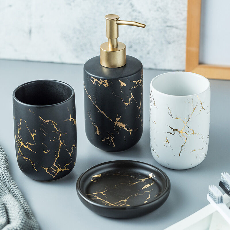 foto del prodotto set wc da bagno in ceramica in quattro pezzi, accessori da bagno in marmo leggero di lusso, set di accessori da bagno