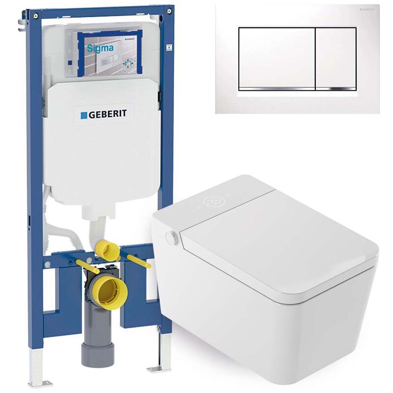 foto del prodotto set wc giapponese sosp. isla bianco risciacquo ad acqua asciugatura ad aria modulo geberit duofix 8 cm placca comando doppio bianca mizubath