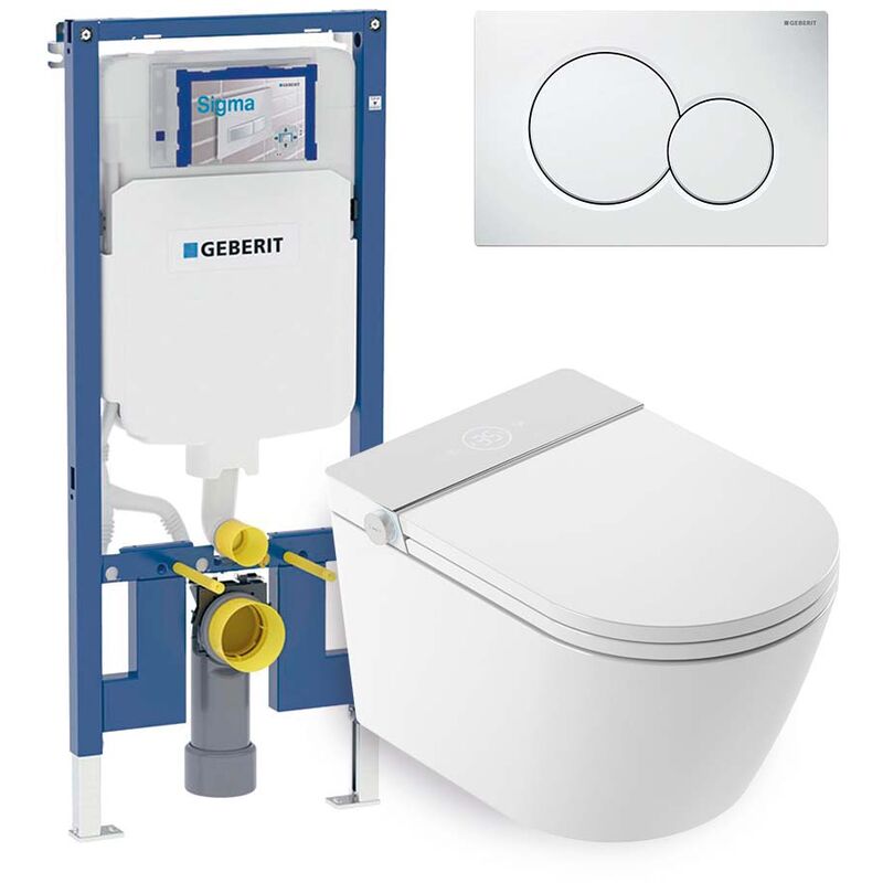 foto del prodotto set wc giapponese sosp. rada bianco risciacquo ad acqua asciugatura ad aria modulo geberit duofix 8 cm placca comando doppio bianca mizubath