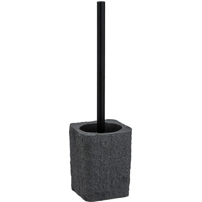 foto del prodotto set wc villata, pregiato portascopino dal look effetto pietra naturale in poliresina di qualità, 11,2 x 37 x 10 cm, colore grigio - wenko