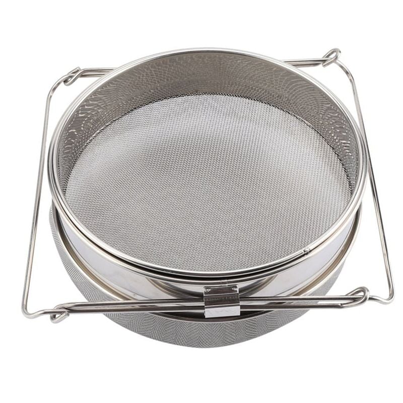 foto del prodotto setaccio filtro filtro per miele in acciaio inossidabile a doppio strato grande con bracci regolabili