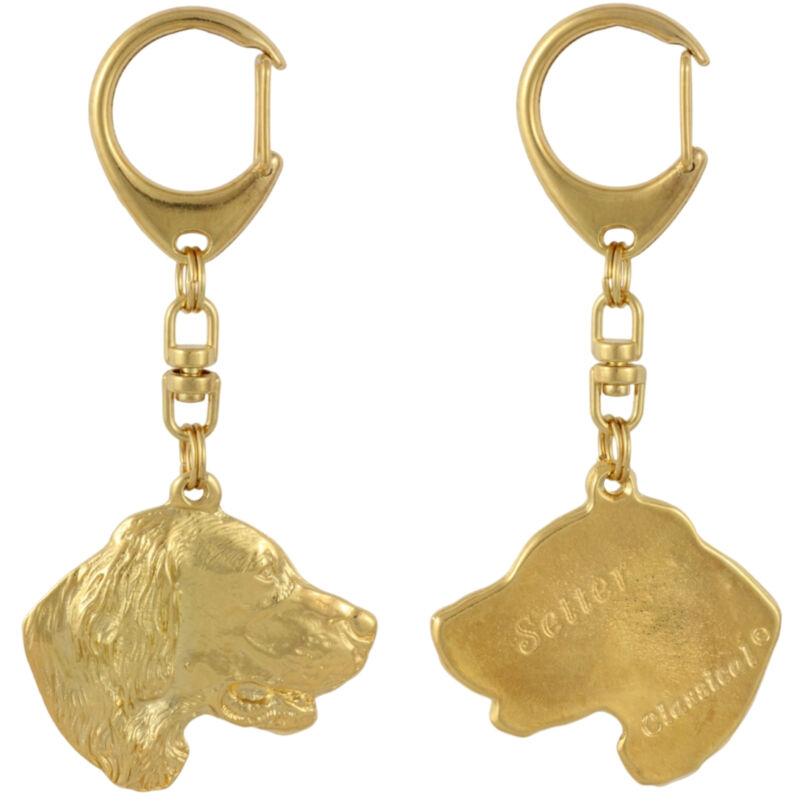 foto del prodotto setter inglese, laverack portachiavi per cani placcato oro, decorazione per borsa, accessorio di lusso di art dog