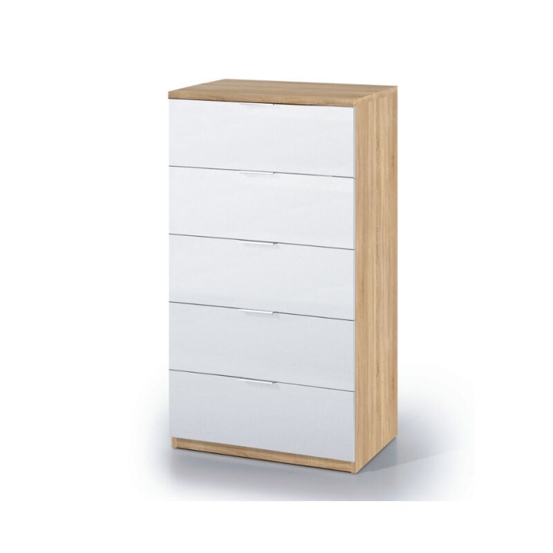 foto del prodotto settimino 60x40x110 cm con 5 cassetti, bianco opaco rovere canadese rende