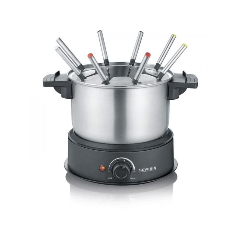 foto del prodotto severin fo2473 fonduta elettrica 8 persone con pentola in acciaio inox estraibile, incluso paraspruzzi e 8 forchette
