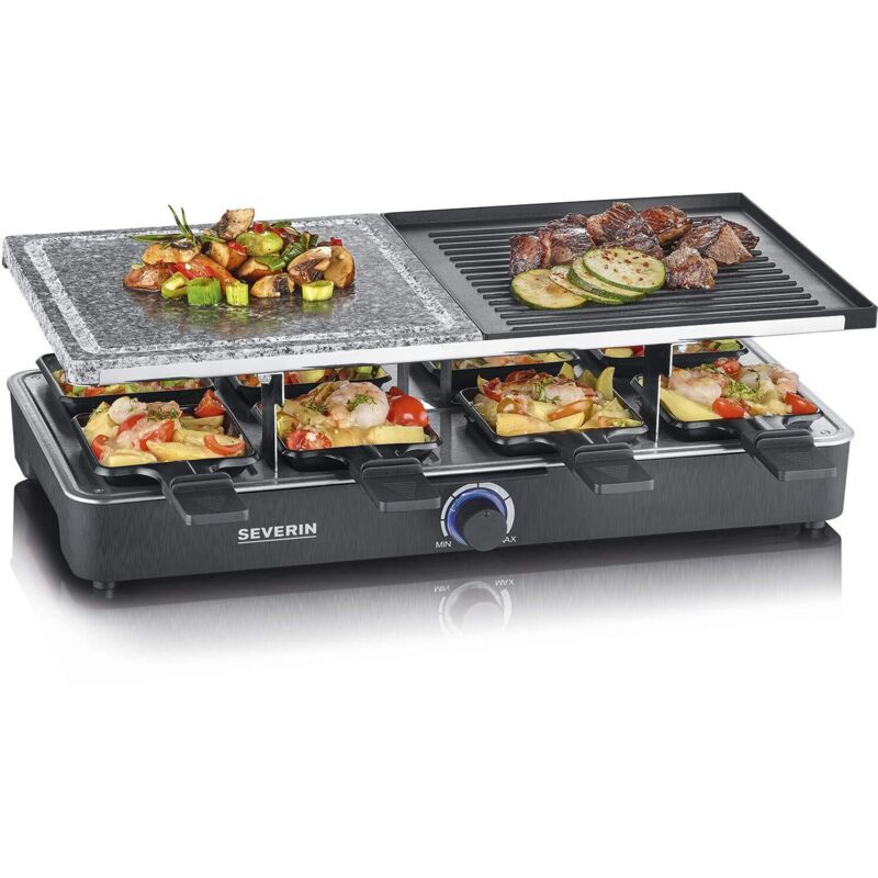 foto del prodotto severin rg 2371 grill raclette con pietra naturale da 1,300 w, piastra antiaderente, raclette 8 persone, piastra combinata, controllo della