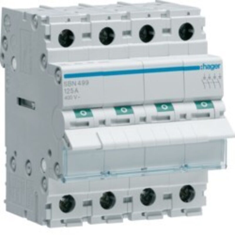foto del prodotto sezionatore hager 4 poli 125a 4 moduli sbn499