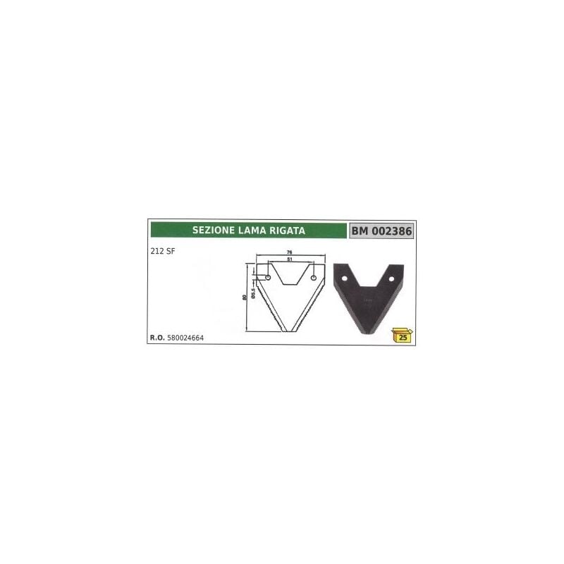 foto del prodotto sezione lama rigata per motofalciatrice 212 sf dente barra falciante bcs 622