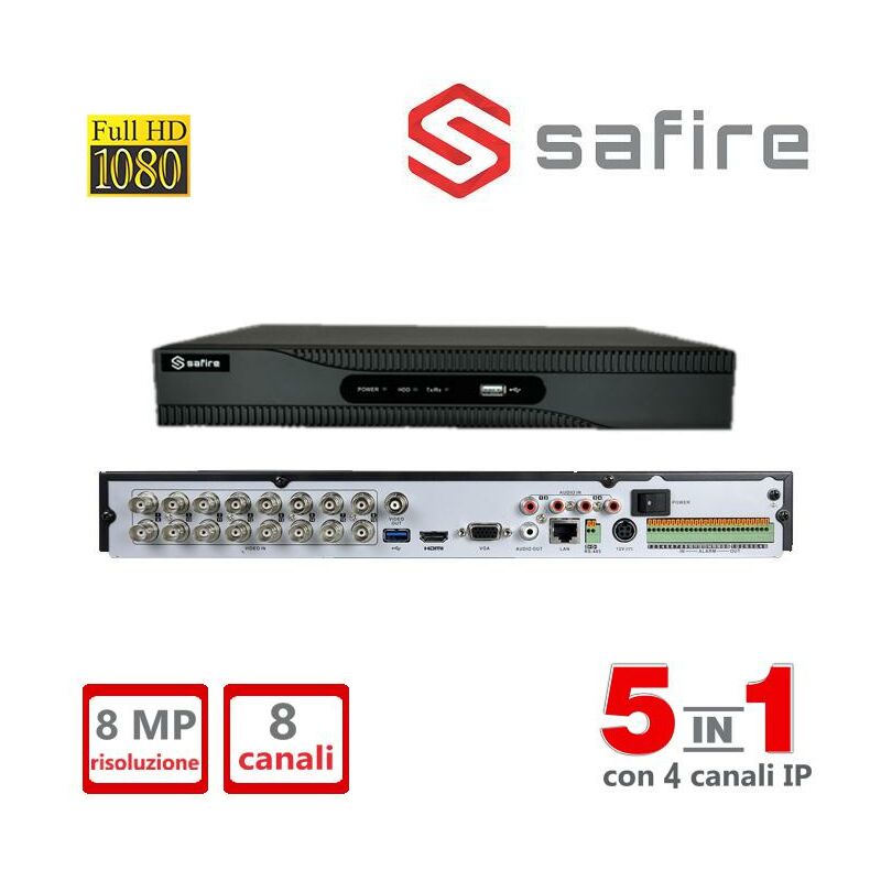 foto del prodotto sf htvr8208ap hevc dvr 5in1 8ch hdtvi hdcvi ahd cvbs 