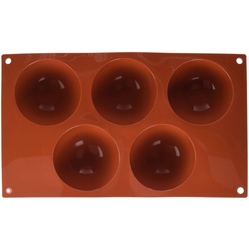 foto del prodotto sf001 stampo in silicone per monoporzioni semisfera, antiaderente, 5 cavit , confezione da 1 stampo per dolci, 80, h 40 mm, made in italy